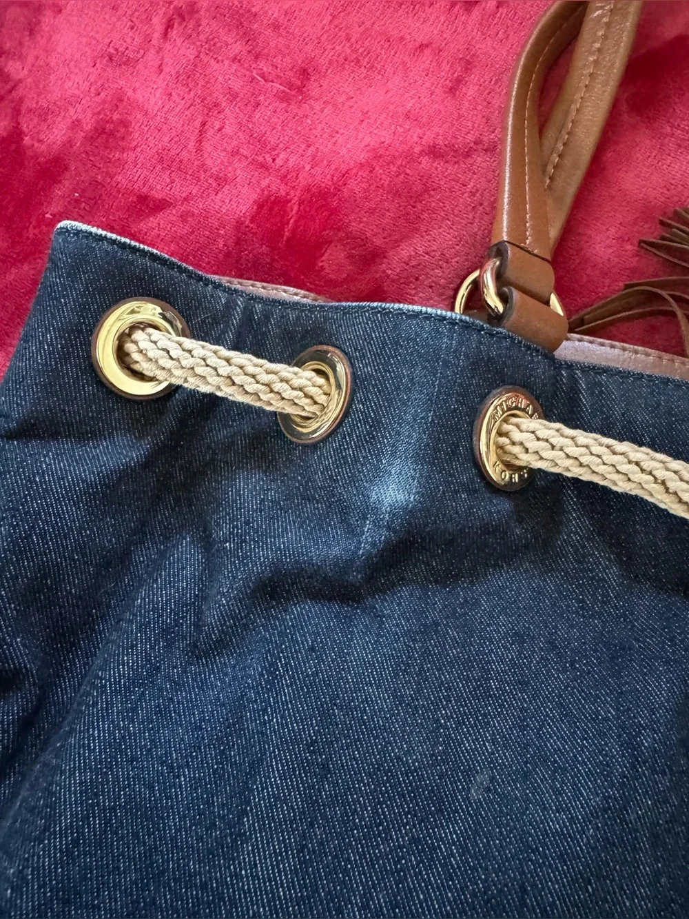 Michael Kors Denim Bag with brow and gold accents